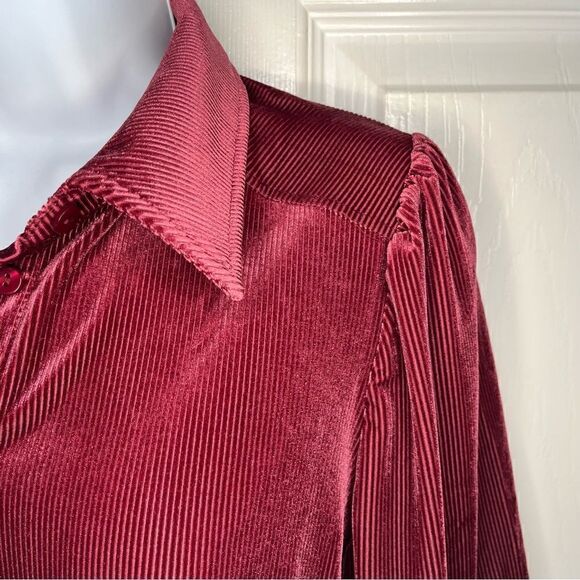 Modcloth Here For the Drama Button Up Corduroy Velvet Top Balloon Sleeve Wine S - Picture 6 of 12